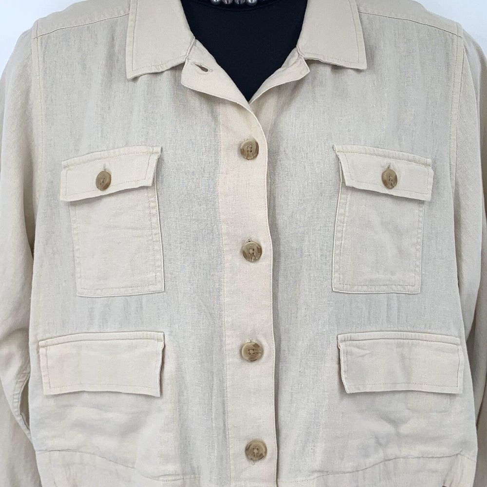 Lucky Brand Ivory Cropped Utility Linen Blend Women's Jacket w/ Pockets Size XL - Picture 3 of 11
